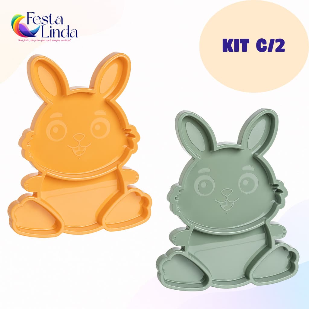 Kit 2 Bandejas Petisqueira Coelho Festplastik Diversas Cores