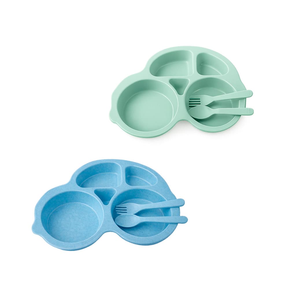 Kit 2 prato Infantil com talheres pratinho Festa Escola Cozinha Casa Comidas Educativo 3Uni Crianças