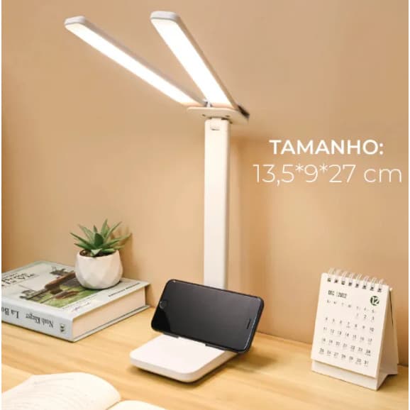 Luminária De Mesa Abajur 3 Tons De Luz Led Leitura Estudo Recarregável
