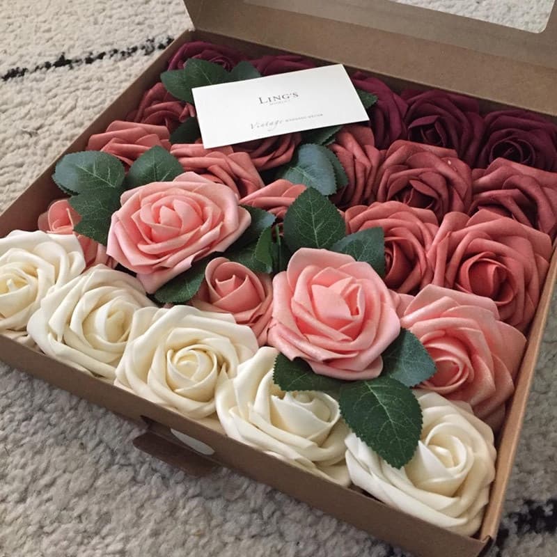 10 Peças de Flores Artificiais de Espuma PE de 8cm com Hastes, Flores de Noiva para Decoração de Festa Ca ABSN