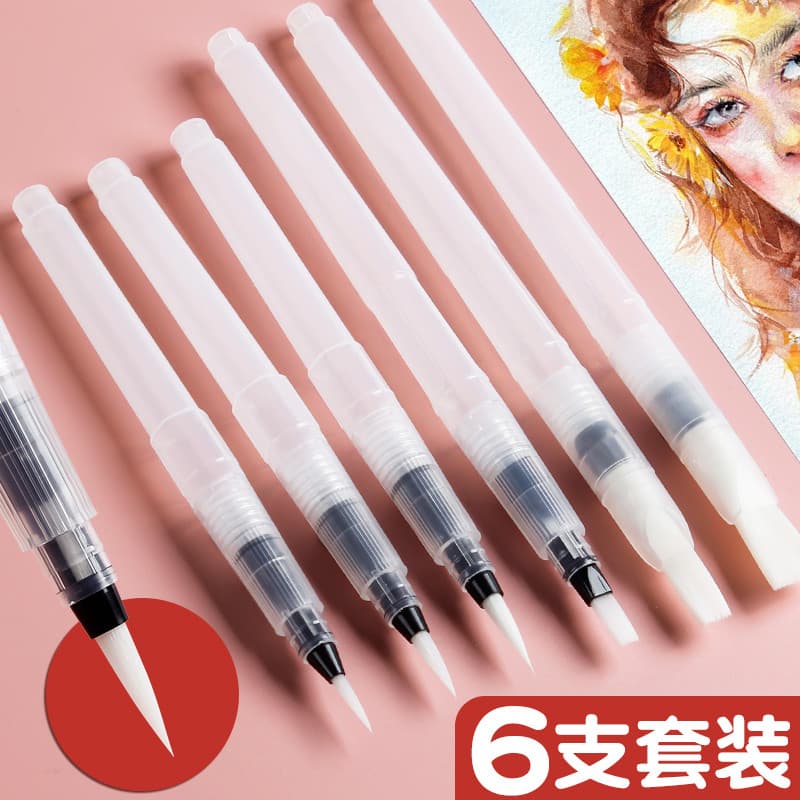 Conjunto de caneta-tinteiro Guache Pincel aquarela sólido Ponta macia Tamanho grande Médio Pequeno Ponta plana pontiagud