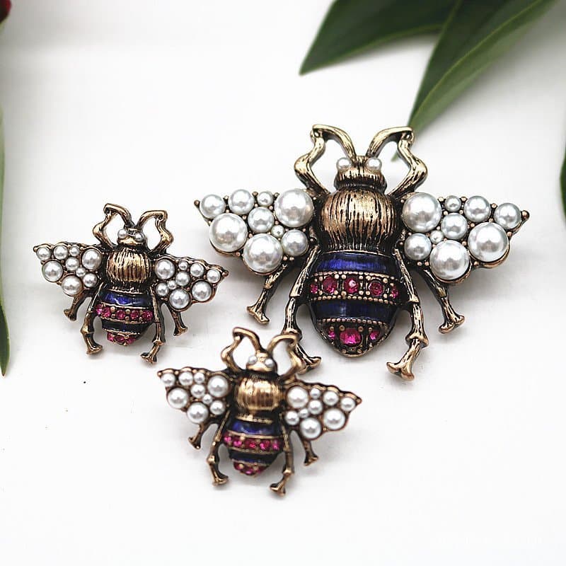 Broche Vintage de Liga de Metal com Esmalte e Pérola em Forma de Inseto para Casacos Femininos, Brincos de Prata 925, Fa