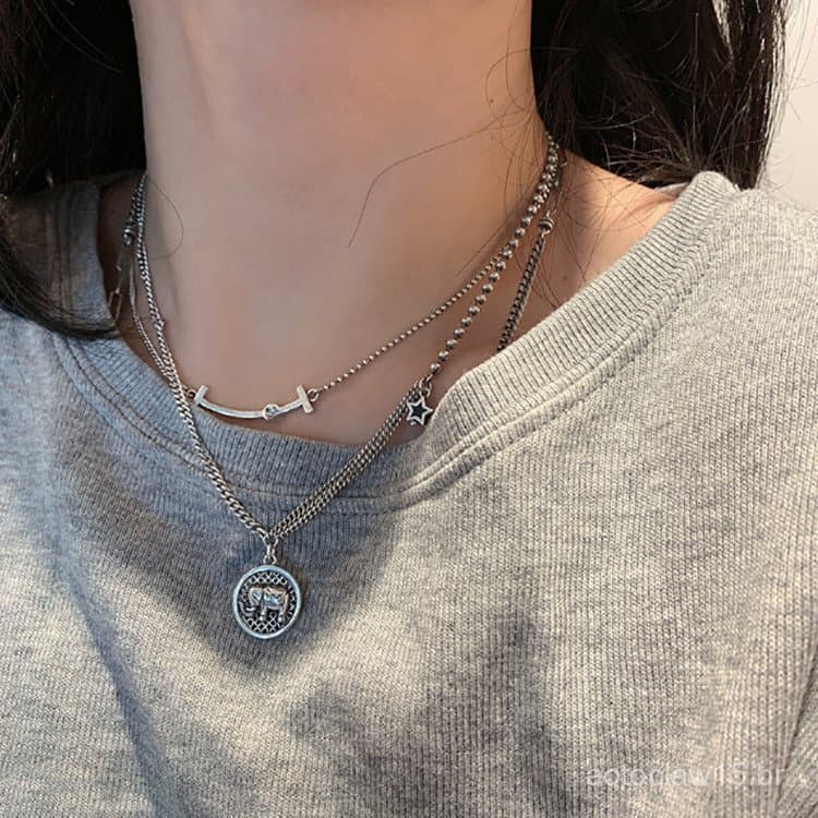 Colar com pingente de sorriso para mulheres, colar de prata esterlina, corrente para clavícula, colar vintage com pingen