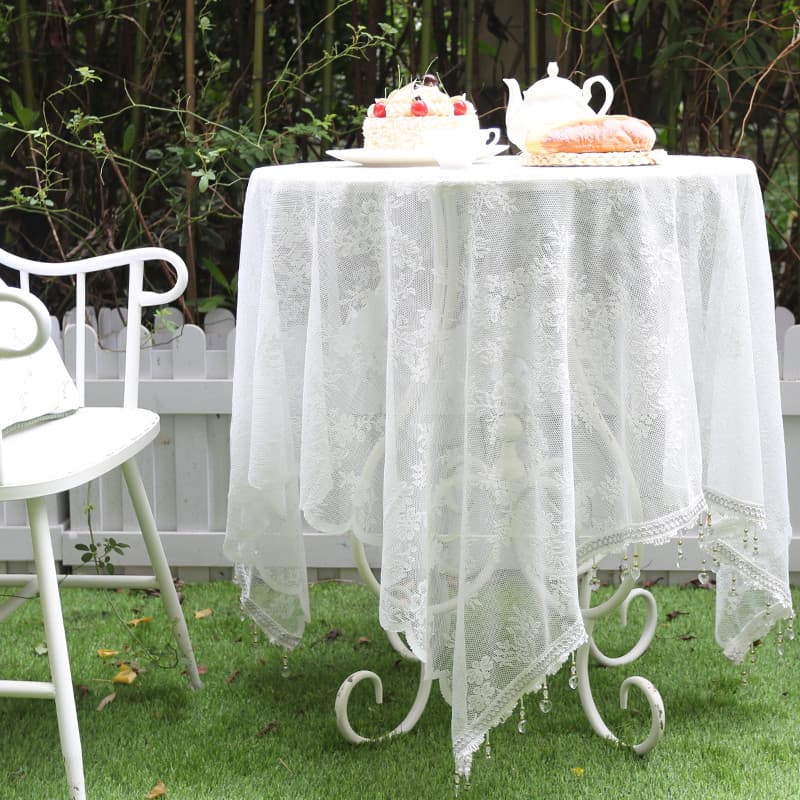 Iris país viagem renda branca rosa toalha de mesa capa toalha de mesa de café americano arte fresca mesa redonda mesa de