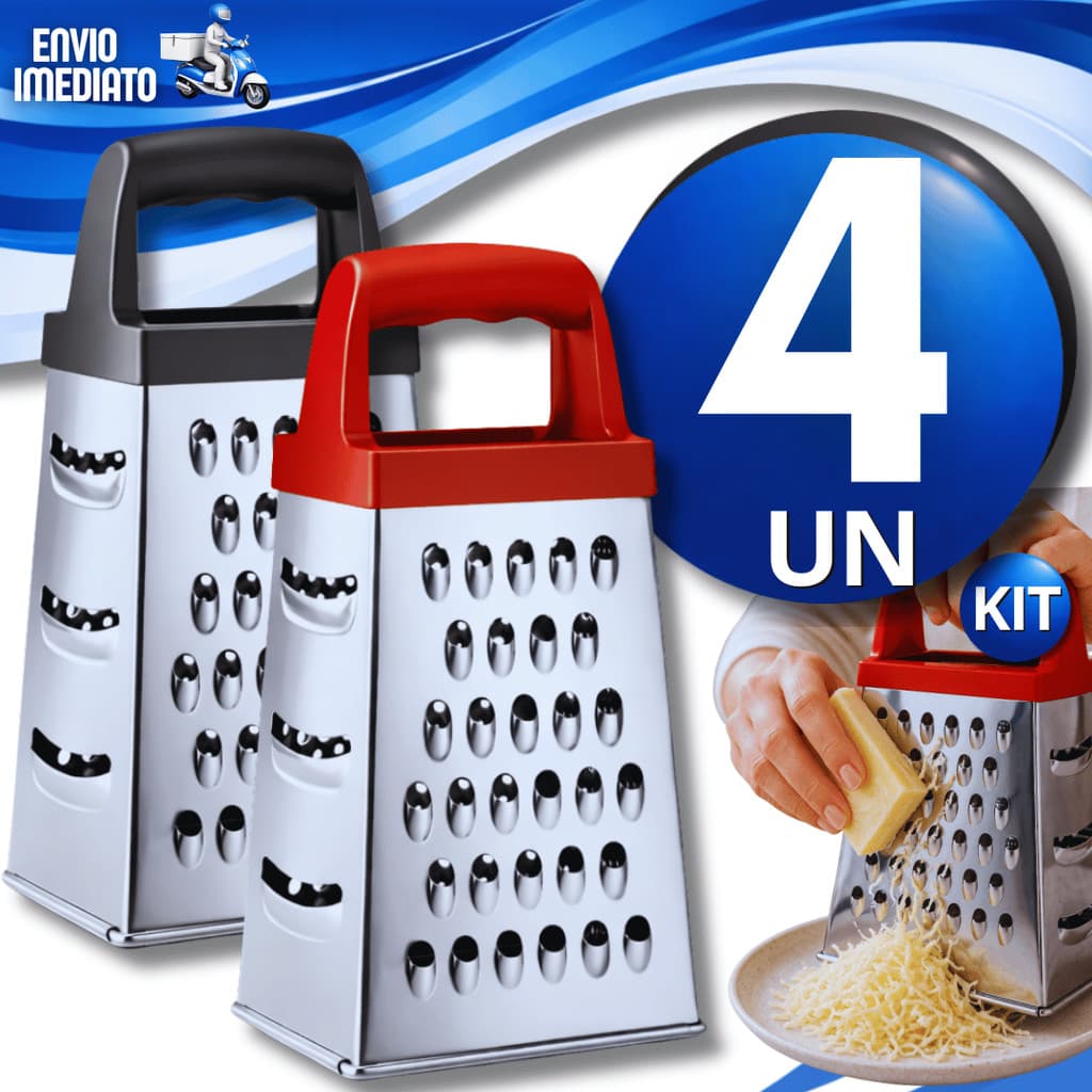 Combo Raladores 4 Faces Aço Inox 18cm Multiuso para Queijo Legumes Verduras Cozinha Utensílios