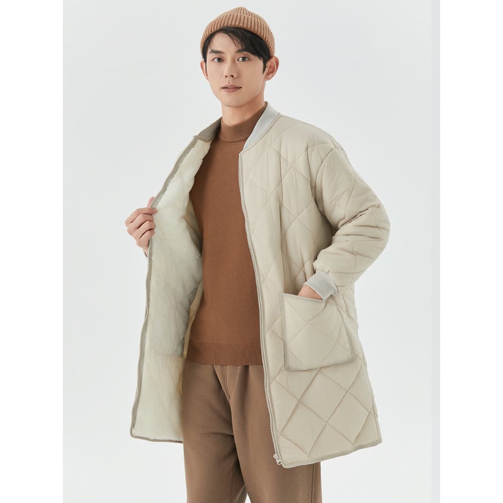 Jaqueta acolchoada de algodão de lã de cordeiro masculina longa espessada jaqueta acolchoada interna com forro de algodã