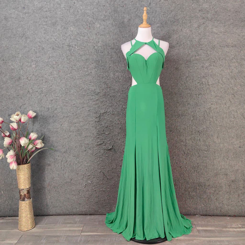 Verde de malha tamanho pequeno vestido de noite fino-ajuste nádegas anfitrião mais magro olhar Auto mostrar modelo do ca
