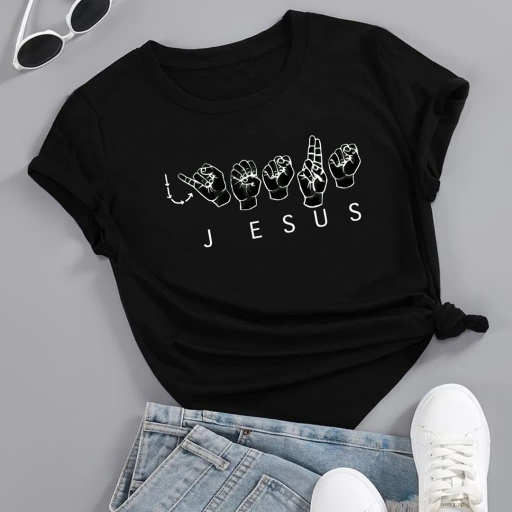 Camiseta Feminina TShirt Jesus em Libras Mãos Moda Cristã Evangélica 100% Algodão  Adulto e Infantil
