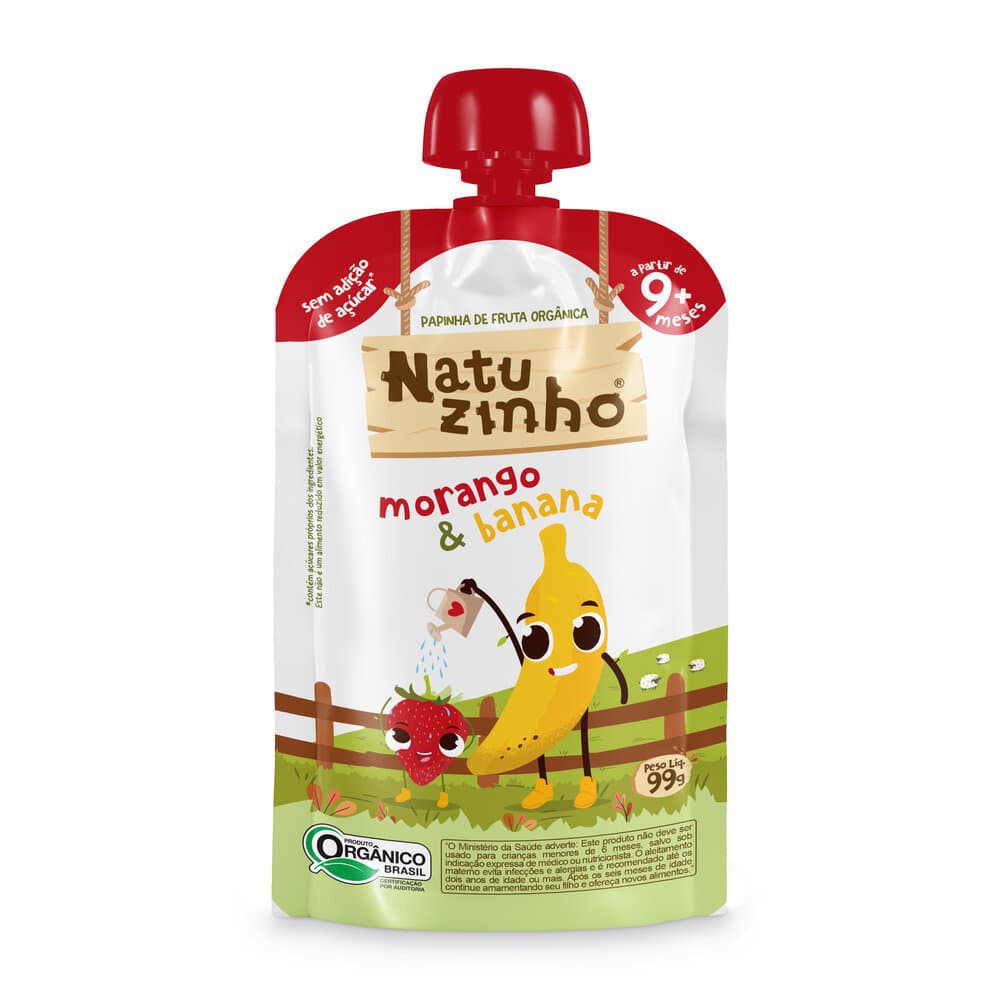 Papinha de Fruta Orgânica Natuzinho Morango e Banana 100g – Sem Conservantes