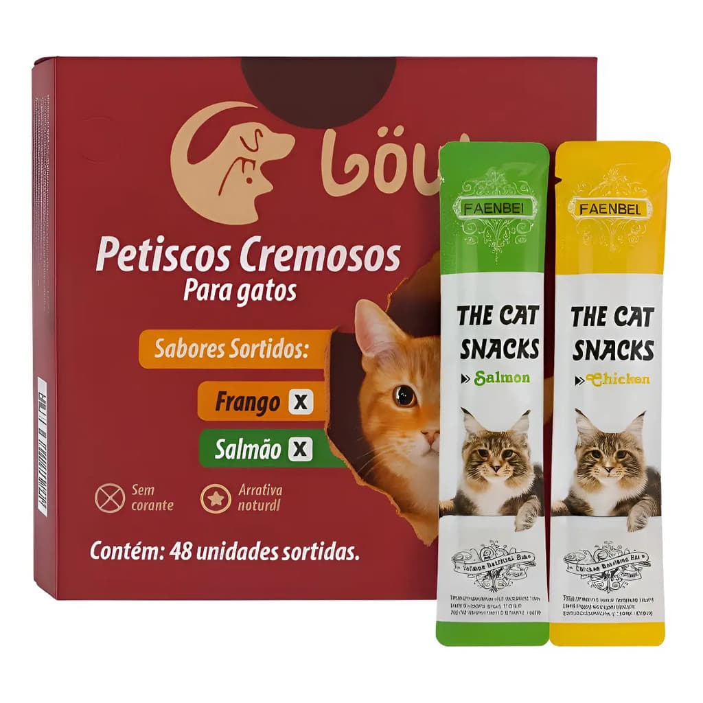 Petisco Cremoso P Gatos Premium Mista 15g Cada - Ajuda na Hidratação Diária - 12, 24 ou 48 UND
