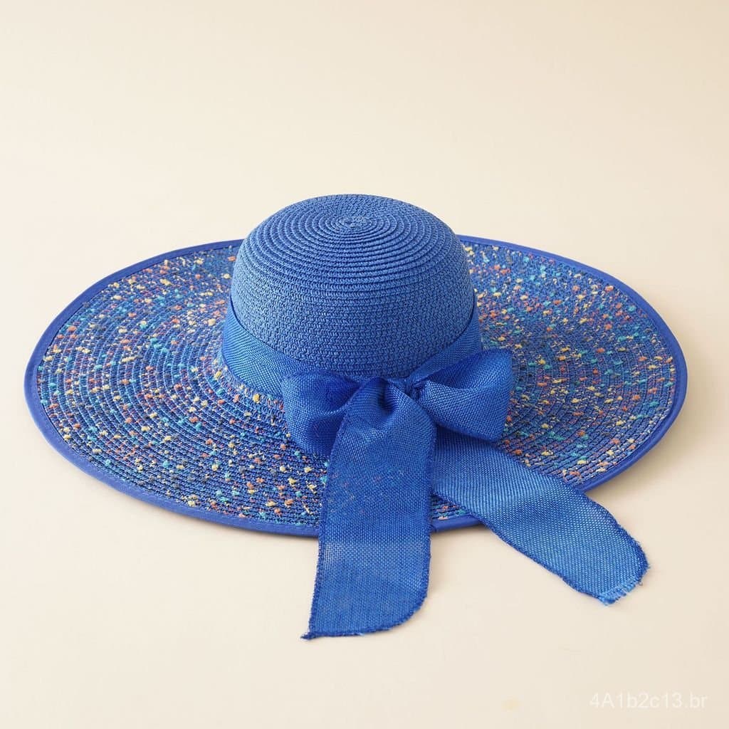 Chapéu de palha de verão para mulheres, estilo coreano, moderno, aba larga, proteção solar, adequado para férias e passe