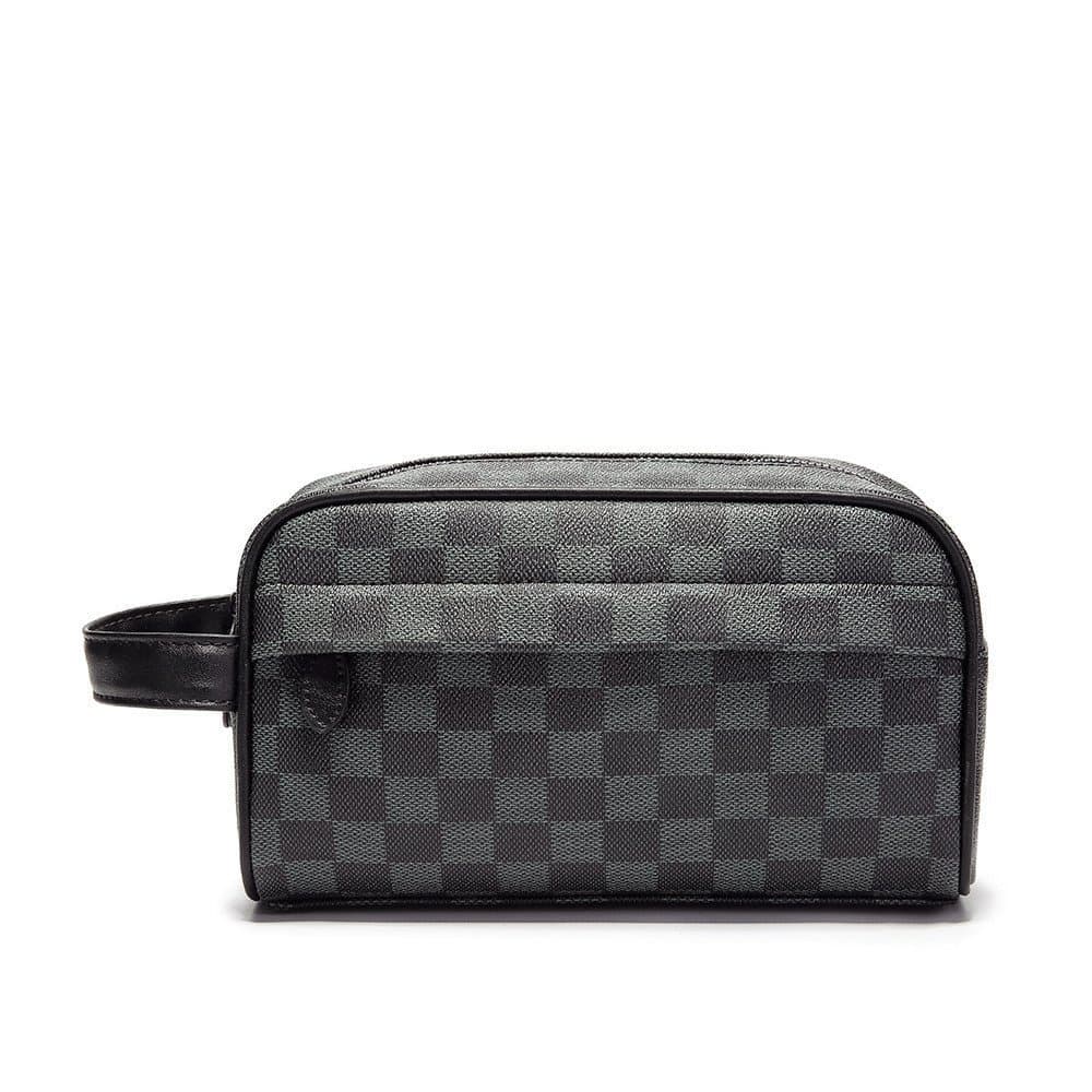 Bolsa de Mão Masculina 2023, Nova Bolsa de Couro com Padrão Xadrez, Grande Capacidade, Casual, com Zíper