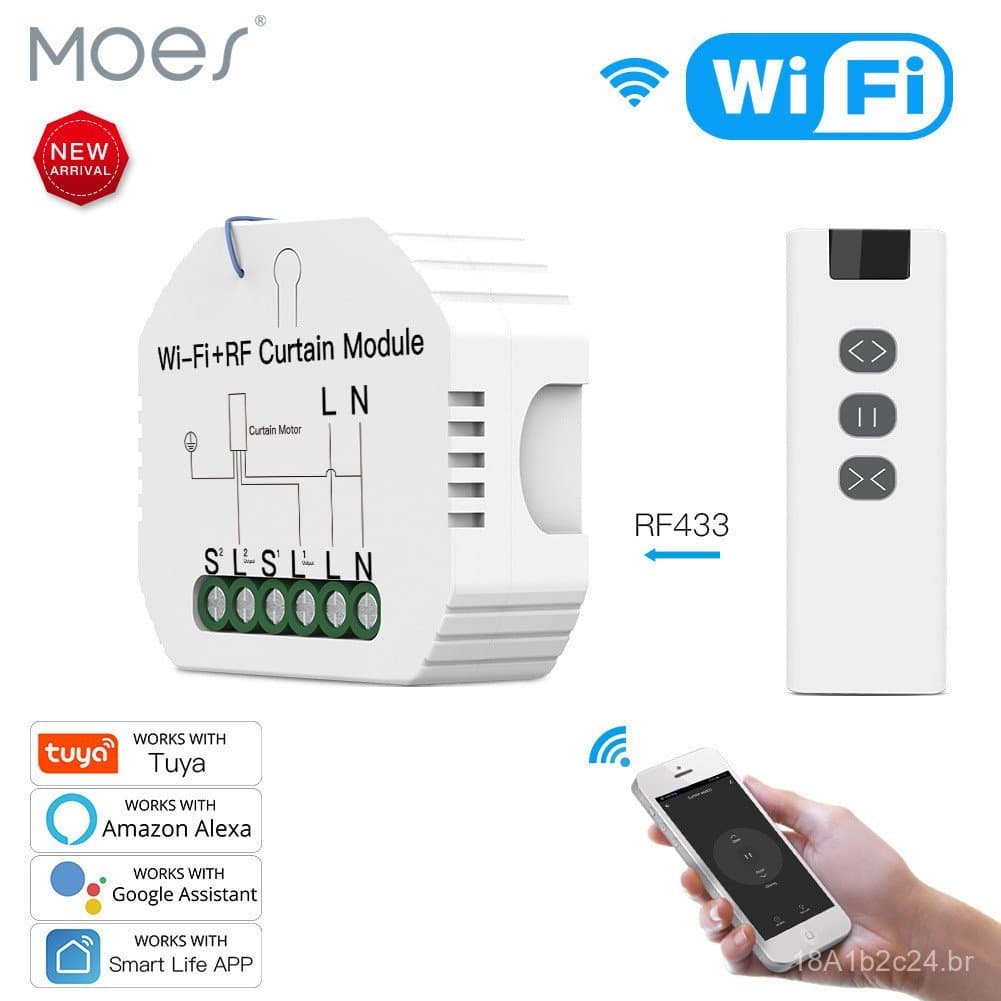 Interruptor Inteligente de Cortina WiFi Tuya para Casa Inteligente, Controle Remoto Programado por APP, Interruptor de R