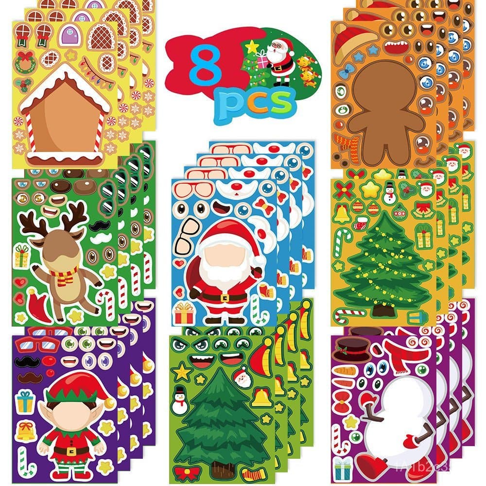 Adesivos de quebra-cabeça de brinquedo de Natal, adesivos de Papai Noel em desenho animado para mudar a cara, adesivos D