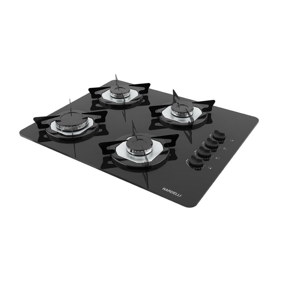Cooktop Nardelli à Gás NDL 4B Vidro Preto Flange Inox