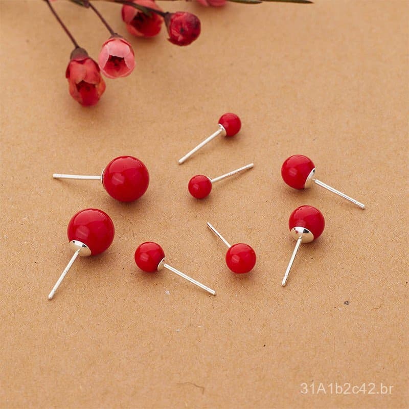 Brincos de prata esterlina 925 com pérolas de concha e feijão vermelho, estilo único para mulheres, simples e elegantes,