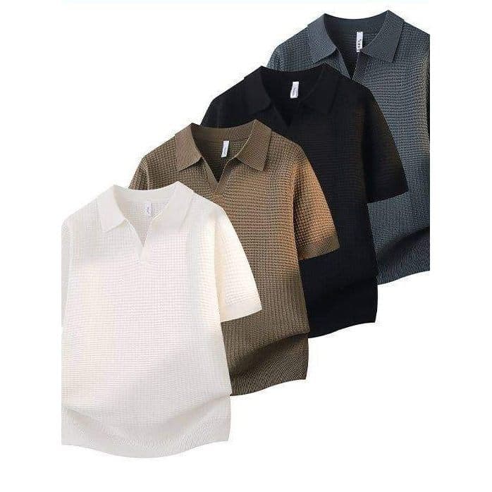 Camisa polo de manga curta masculina verão fina malha lapela camiseta High-End textura Casual respirável camisa polo top