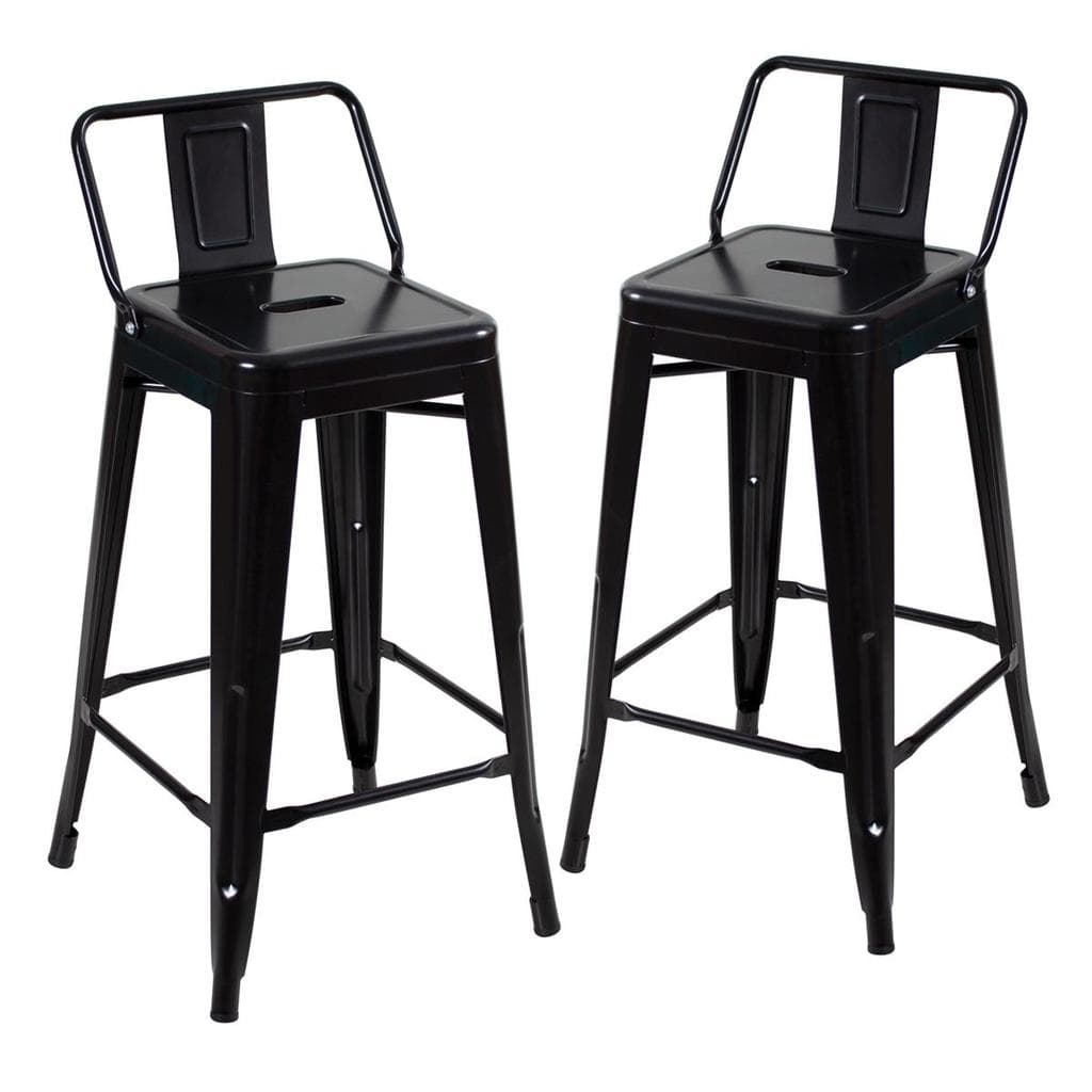 Kit 2 banquetas médias para bancada Iron Tolix com encosto 66 cm – Preto