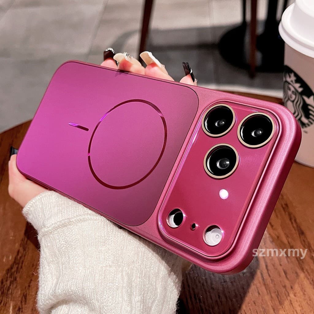 Luxo AG Fosco Vinho Vermelho Galvanizado Fluindo Capa De Telefone Magnética Para IPhone 17 16 15 14 13 12 11 Pro Max Plu