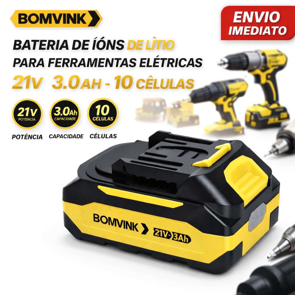 Bateria 21V De Lithium Recarregável Para Parafusadeira Furadeira Íons De Lítio