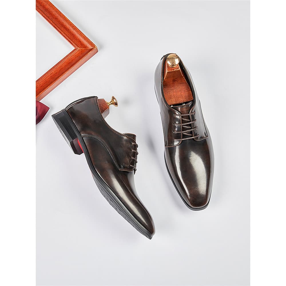 Sapatos de couro masculinos dedo do pé quadrado artesanal negócios Formal Wear Derby sapatos rendas casuais britânicos s