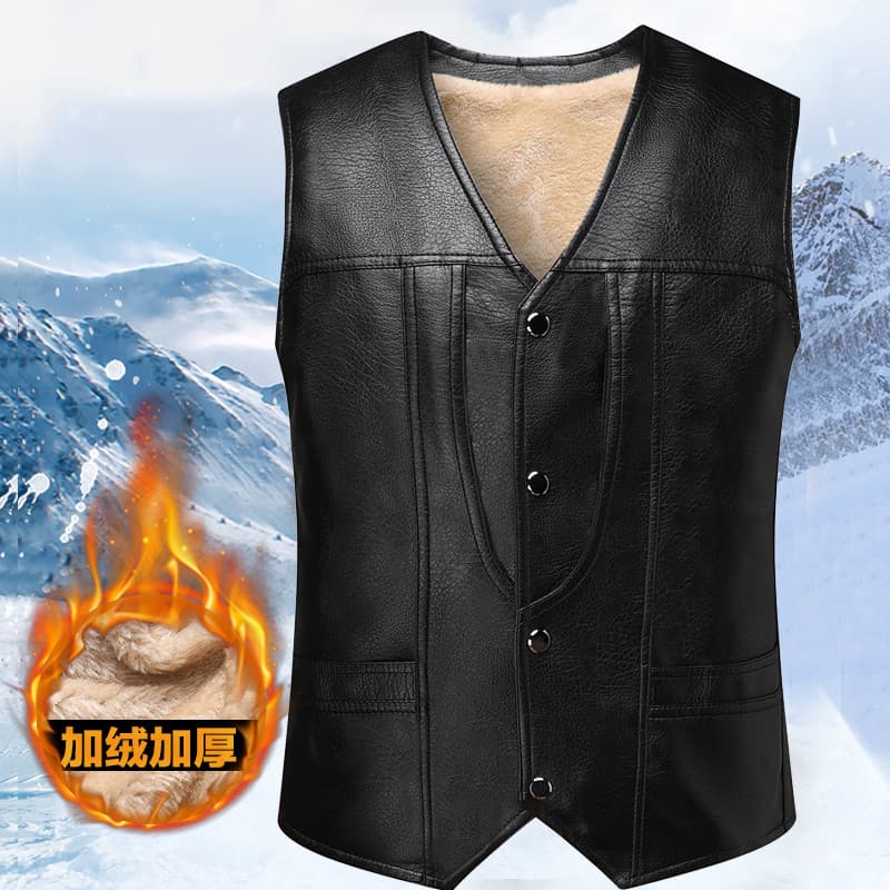 Outono inverno forro de lã masculino engrossado colete de couro de meia-idade idosos colete térmico pai usar colete