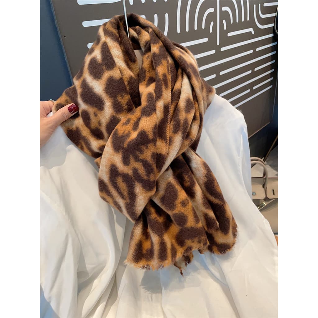 High-End sentimento cheio de leopardo impressão cachecóis feminino outono inverno All-Match engrossado imitação de caxem