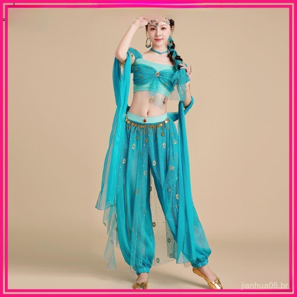 Fantasia de Cosplay Adulto Princesa Jasmim de Aladdin Conjunto de Luxo para Festa de Carnaval