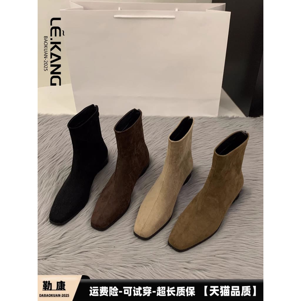 Botas de tornozelo francesas de camurça de salto grosso feminino 2025 novo estilo de venda quente outono inverno Martin