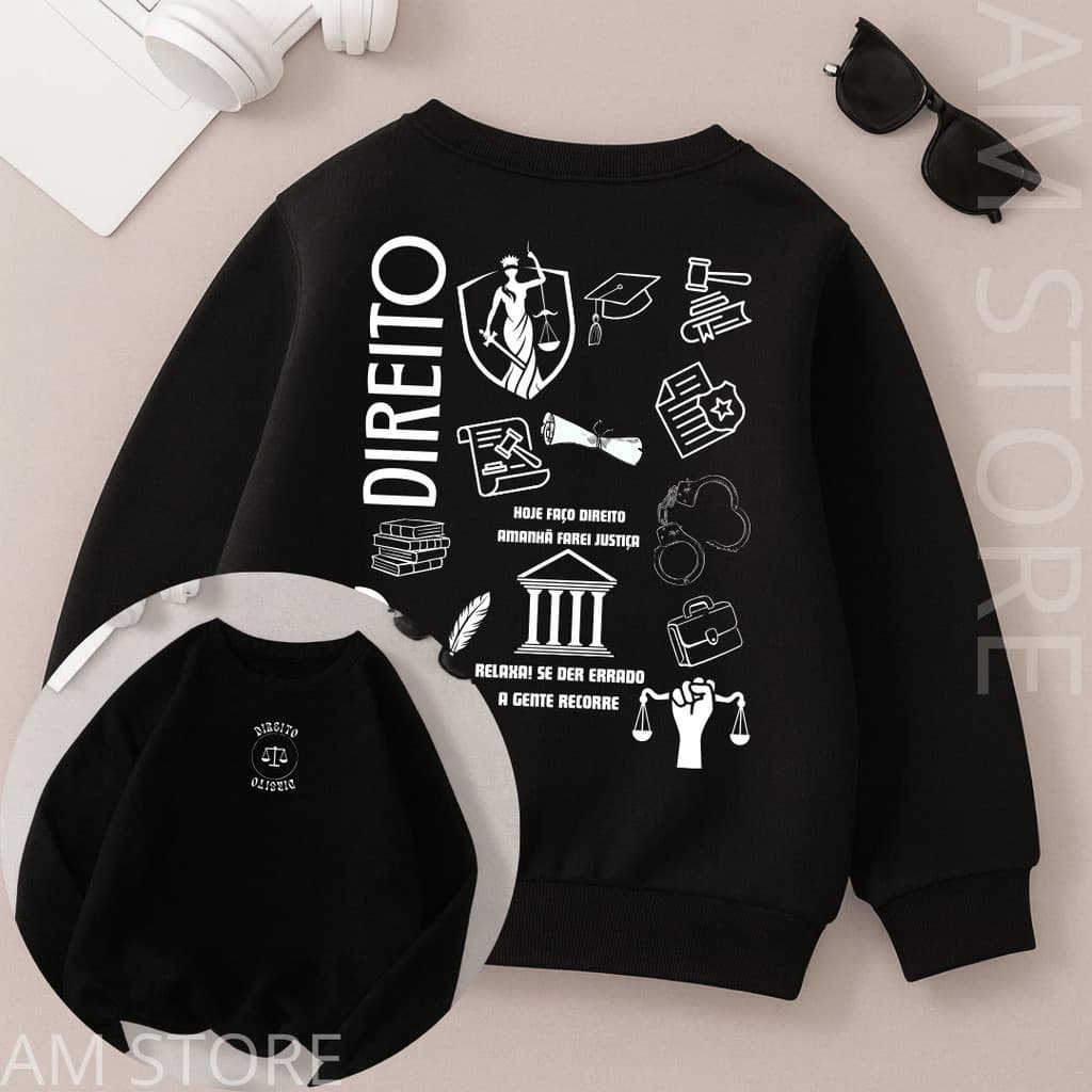 moletom blusa de frio gola careca estampada profissão curso facudade direito