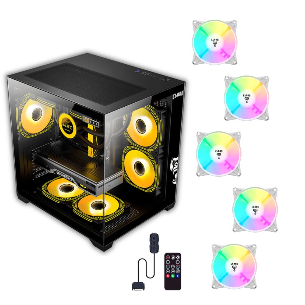 Gabinete Gamer Rodan 5 Fans ARGB Brancas Controladora Clanm