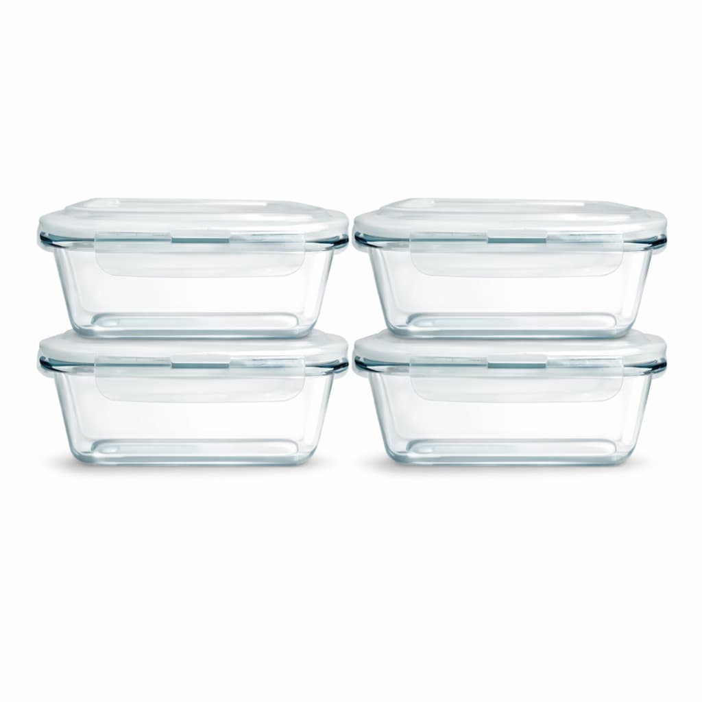 Kit 4 Potes Vidro 1040ml Hermético Marmita Forno Refratário Transparente