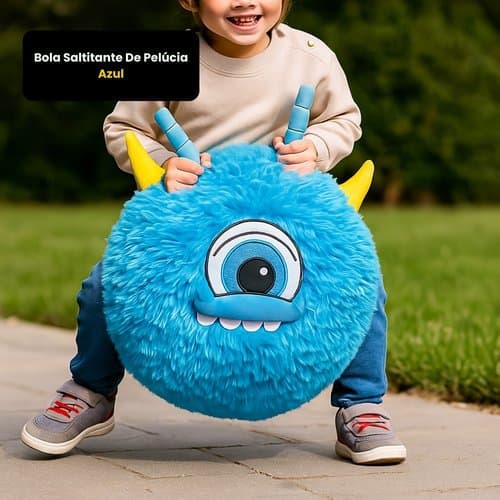 Bola Saltitante Pelucia Infantil Azul Macia Divertida  monstro Brinquedo Kids 45 cm