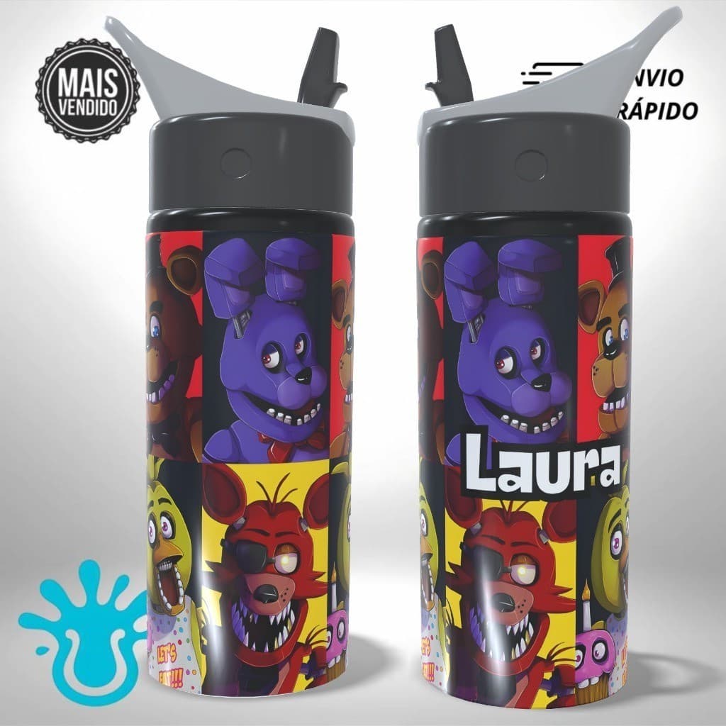 Garrafa Alumínio Personalizada FNAF Five Nights at Freddy's - Presente Infantil