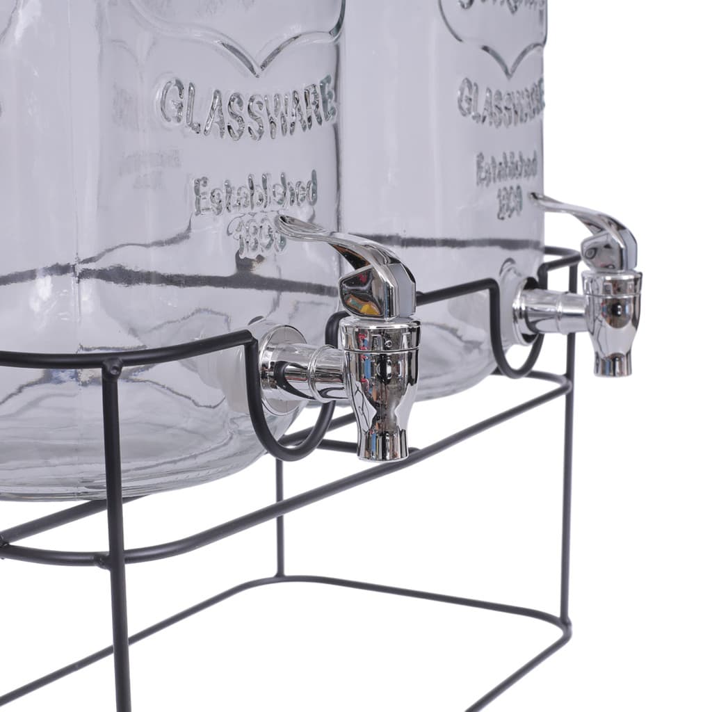 Kit 2 Suqueiras Refresqueiras 5L cada de Vidro com Suporte e Torneira para Água, Sucos e Drinks