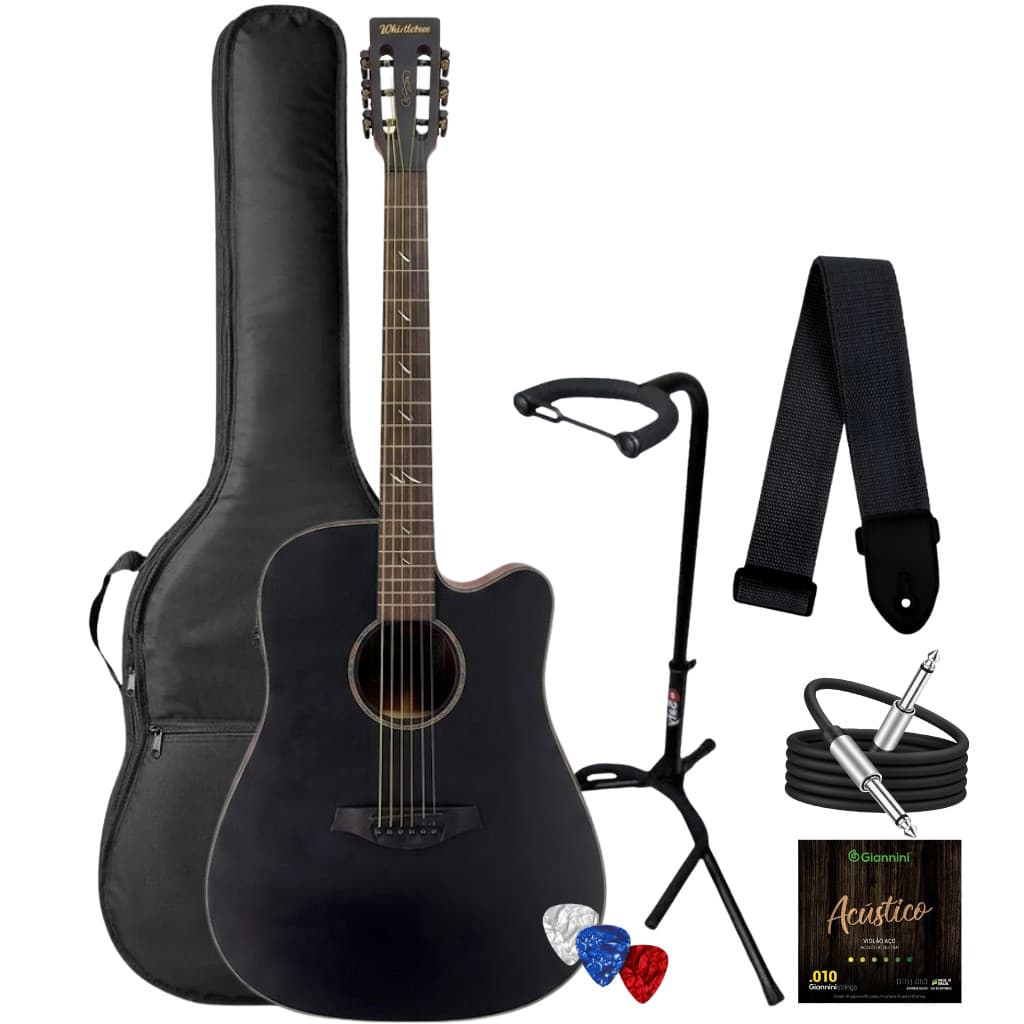 Kit Violao Waldman Blastone Grand Dcex-641 Black Aco + Capa Suporte Cabo Correia Palhetas