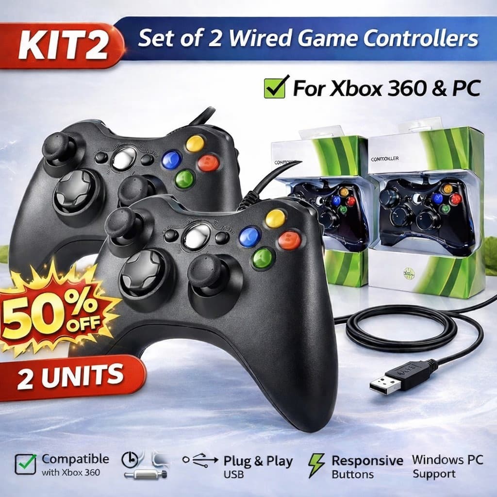 Kit Controle Xbox 360  - Compatível com Xbox One, PS4 e PC