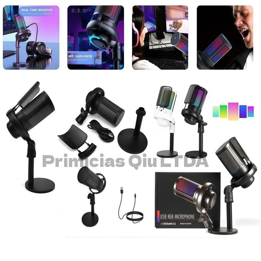 Microfone Gamer RGB Streaming PC e Console Shock Mount e Pop Filter Áudio de Alta Qualidade DONG