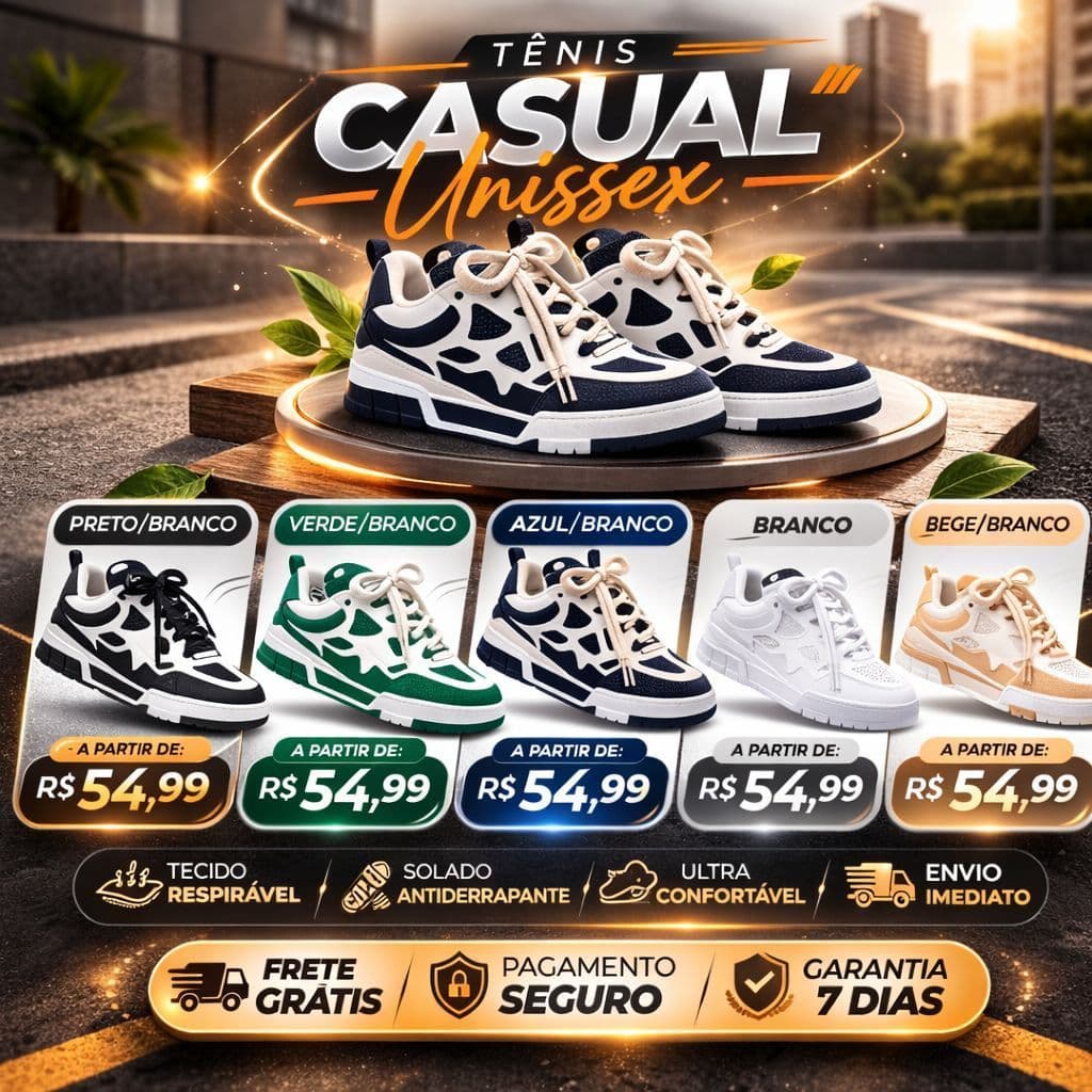 Tênis Unissex VL Leve Confortável Respirável Solado Antiderrapante Envio Imediato