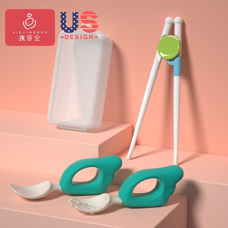 Colher de suplemento alimentar para crianças, garfo, colher para bebê, aprender a comer, treinamento, colher de cabo cur