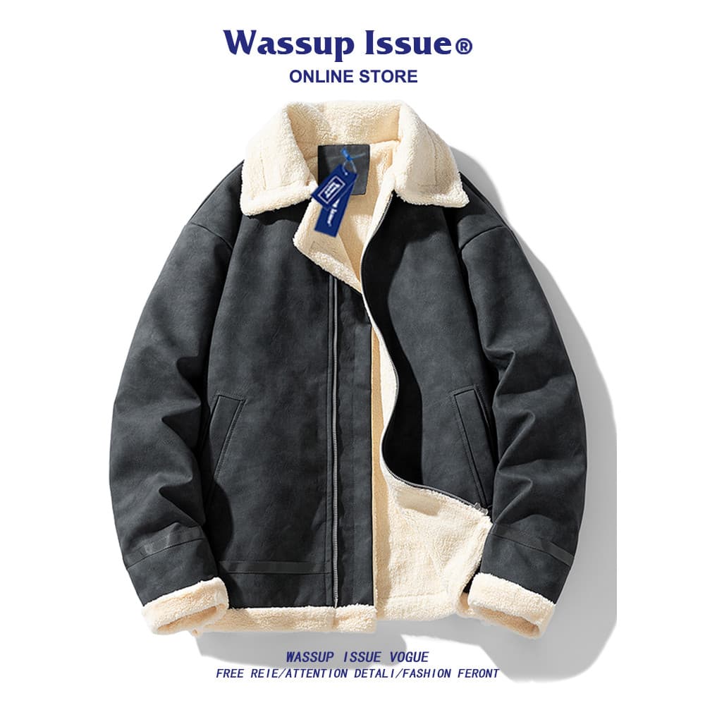 WASSUP ISSUE Jaqueta acolchoada de lã de cordeiro americana masculina de inverno solta Casual quente macacão jaqueta mas