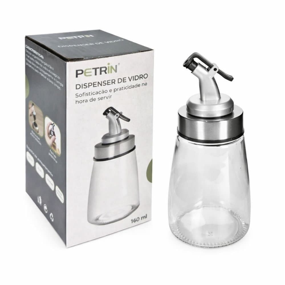Porta Azeite Vinagre Dispenser de Vidro 160ml C/Bico Antigotas e Tampa Galheteiro Vinagre Óleo Molho