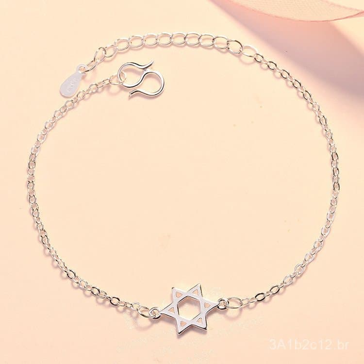 Pulseira de prata com estrela hexagonal vazada, estilo de celebridade coreana, tornozeleira com estrela de seis pontas,