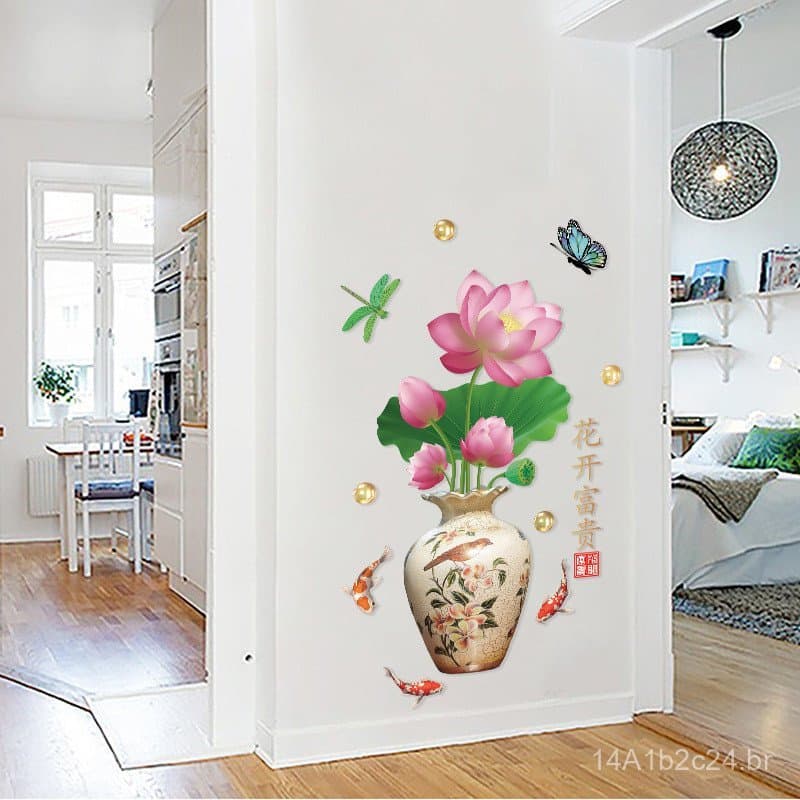 Novos adesivos de parede 3D com design de vaso tridimensional, decoração criativa para quartos infantis, autoadesivos pa