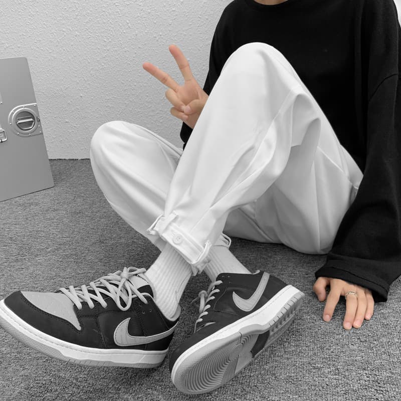 Calças masculinas primavera outono em linha reta solta estilo Hong Kong ins versão coreana na moda Street Wear tornozelo