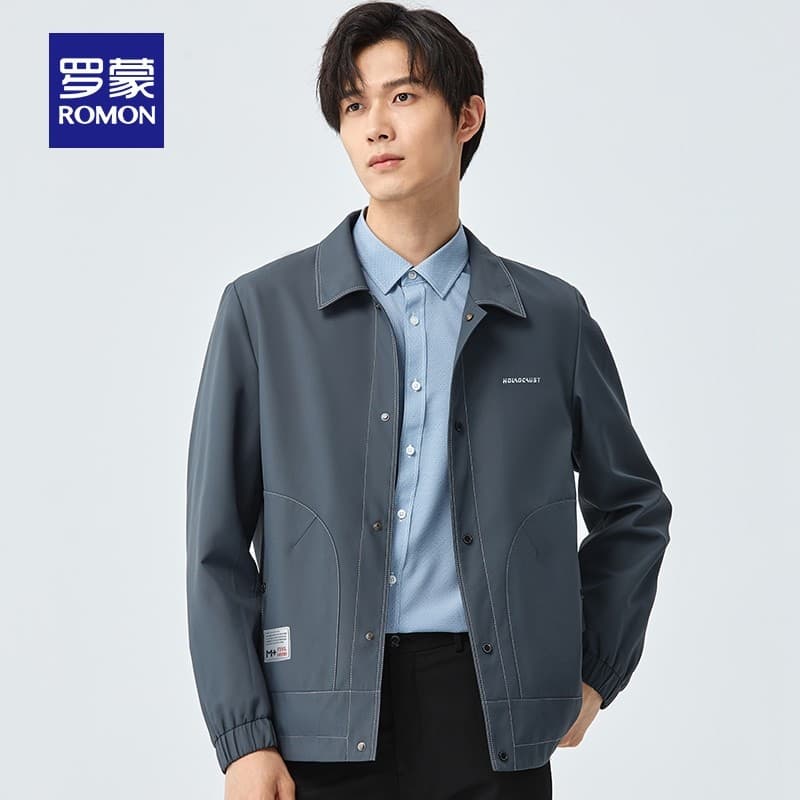 [Straight Down] Jaqueta de lapela masculina jovem de meia-idade Lomon primavera All-match moda Casual jaqueta curta