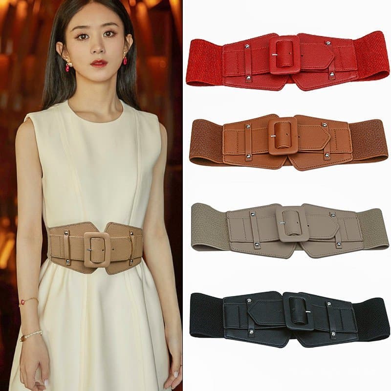 Cinto Elástico Feminino com Fivela, Versátil para Vestidos e Casacos, Cinto Elástico Decorativo e Emagrecedor para Mulhe