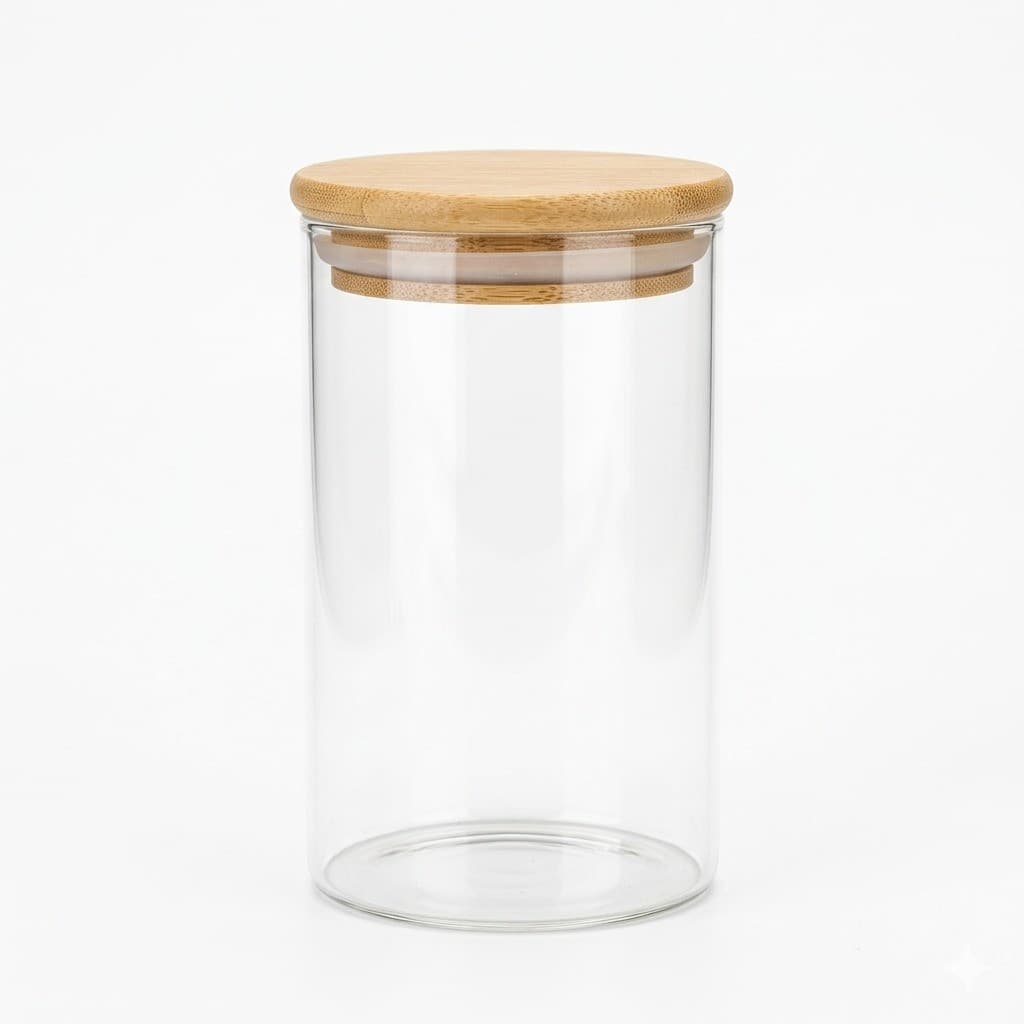 Pote Hermético de Vidro 300ml Com Tampa em Bambu Açúcar Sal Grãos