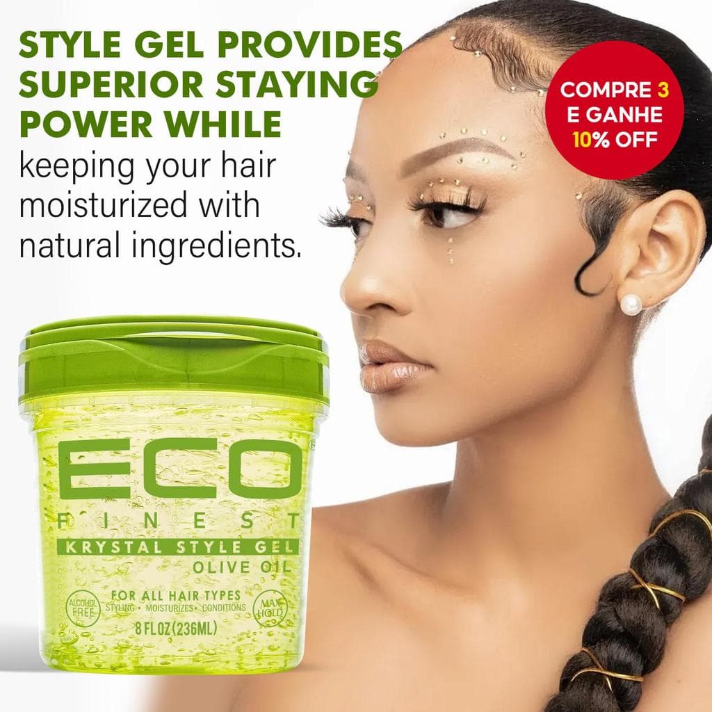 Gel de Modelagem Capilar com Óleo de Oliva - Krystal Style, Fixa Cabelo, Nutre, Adiciona Brilho e Controla Pontas