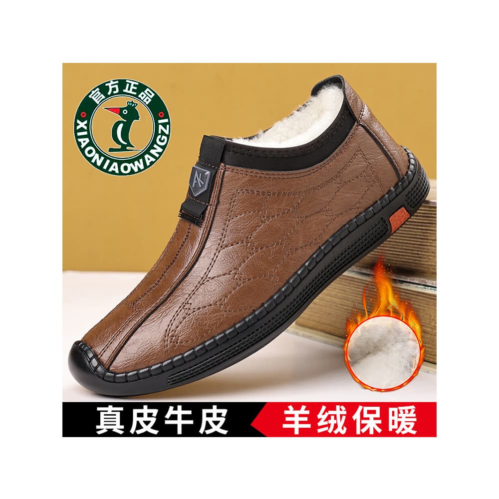 Oren Woodpecker Sapatos Masculinos Inverno All-Match Forro de Lã Botas de Algodão Masculino Couro Sola Macia Casual Bota